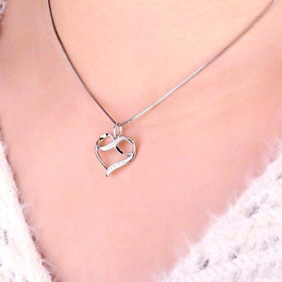 New Silver Sim. Diamond Infinity Heart Necklace - Picture 2 of 4